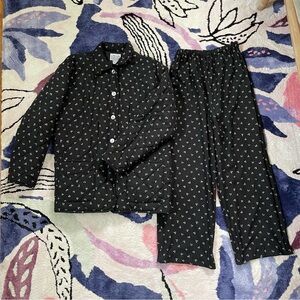 CLIO IOIO 100% silk quilted jacket and pants matching set black print medium M